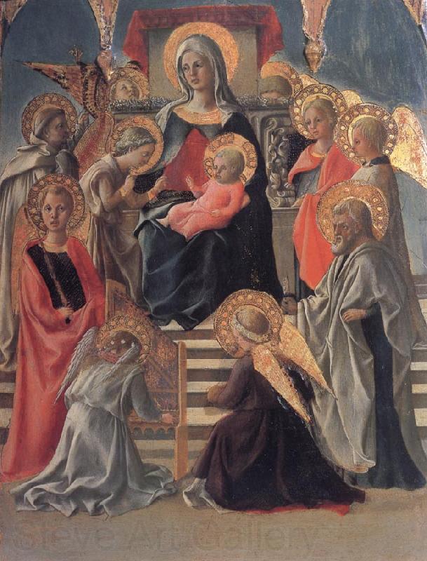 Fra Filippo Lippi Madonna and Child Enthroned with Angels,a Carmelite and other Saints